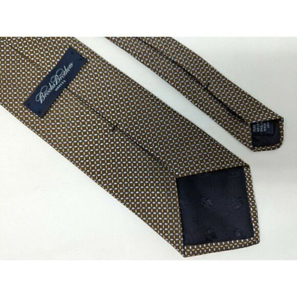BROOKS BROTHERS MAKERS SILK TIE BROWN BLUE GOLD CHECK PATTERN LUXURY WEAVE 3.5" - Picture 2 of 2